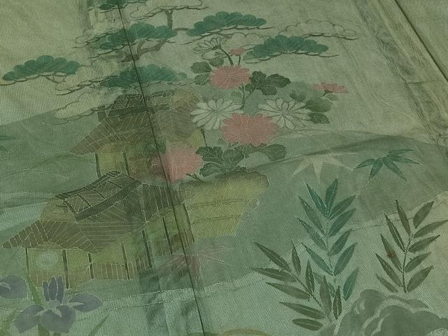 平和屋着物▽訪問着 無双 紗袷 紗×紗 風景花文 銀彩 正絹 逸品 AABC7508jh