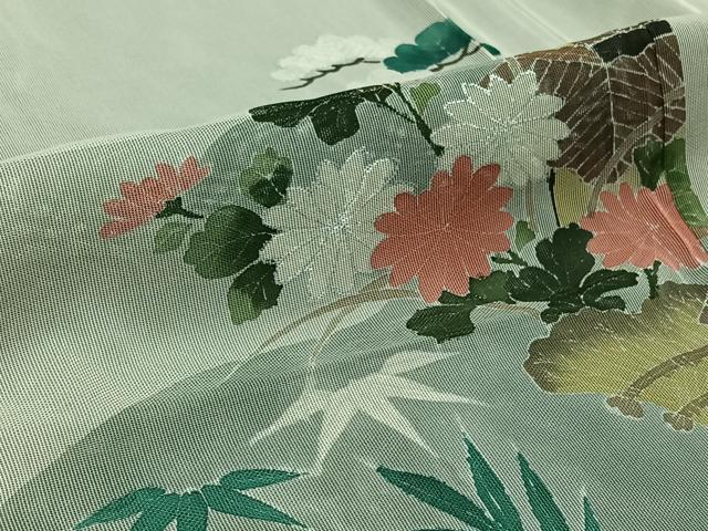 平和屋着物▽訪問着 無双 紗袷 紗×紗 風景花文 銀彩 正絹 逸品 AABC7508jh