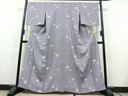 平和屋着物▽上質な小紋 単衣 舞花文 正絹 逸品 AABC7509jh