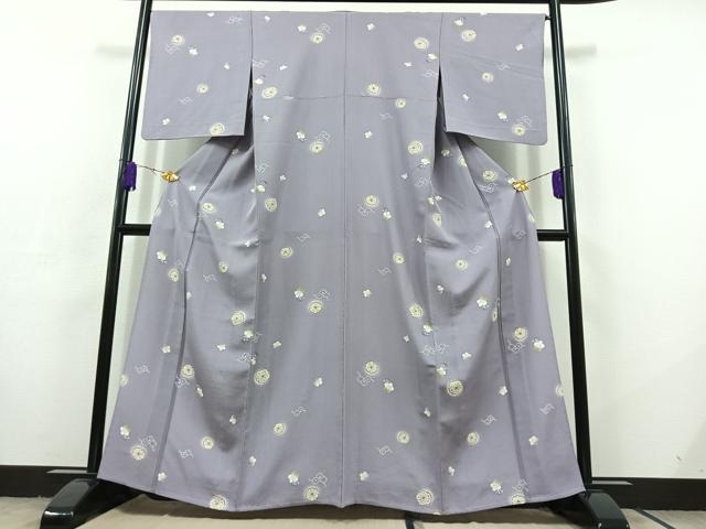 平和屋着物▽上質な小紋 単衣 舞花文 正絹 逸品 AABC7509jh
