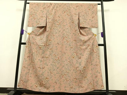平和屋着物▽洗える最高級着物 ＜英＞はなぶさ謹製 小紋 単衣 花蝶文 鬼しぼ縮緬 洗える着物 AABC7512jh