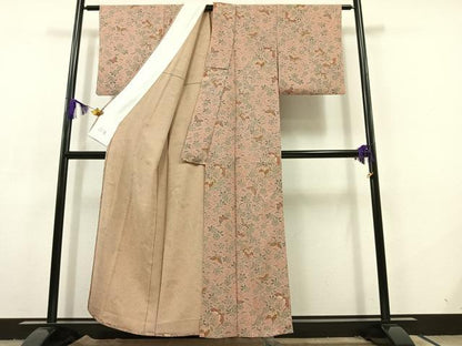 平和屋着物▽洗える最高級着物 ＜英＞はなぶさ謹製 小紋 単衣 花蝶文 鬼しぼ縮緬 洗える着物 AABC7512jh