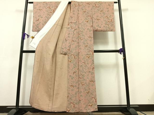 平和屋着物▽洗える最高級着物 ＜英＞はなぶさ謹製 小紋 単衣 花蝶文 鬼しぼ縮緬 洗える着物 AABC7512jh