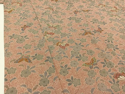 平和屋着物▽洗える最高級着物 ＜英＞はなぶさ謹製 小紋 単衣 花蝶文 鬼しぼ縮緬 洗える着物 AABC7512jh