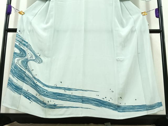 平和屋着物▽訪問着 単衣 流水文 銀彩 正絹 逸品 AABC7515jh