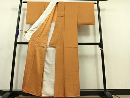 平和屋着物▽色無地 単衣 花尽くし地紋 小麦色 洗える着物 AABC7517jh