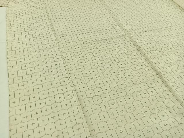 平和屋着物▽上質な紬 単衣 亀甲文 正絹 逸品 AABC7518jh