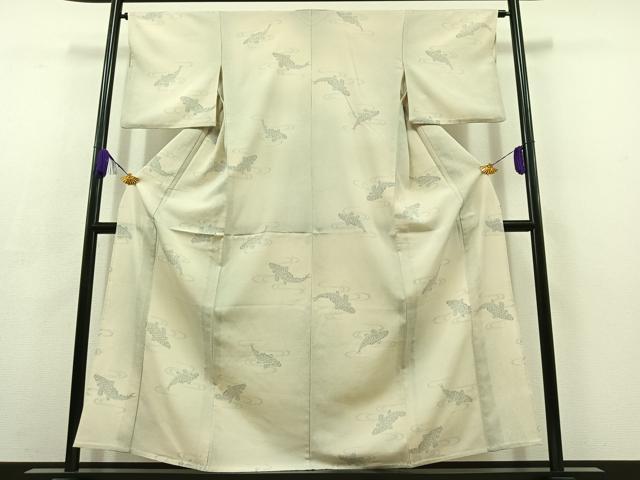 平和屋着物▽本塩沢 単衣 魚 正絹 逸品 AABC7519jh