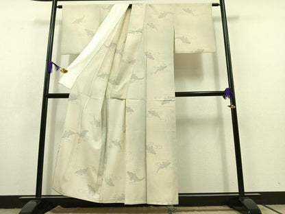 平和屋着物▽本塩沢 単衣 魚 正絹 逸品 AABC7519jh