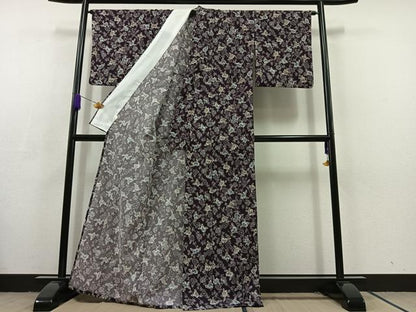平和屋着物▽小紋 単衣 草花文 洗える着物 AABC7520jh