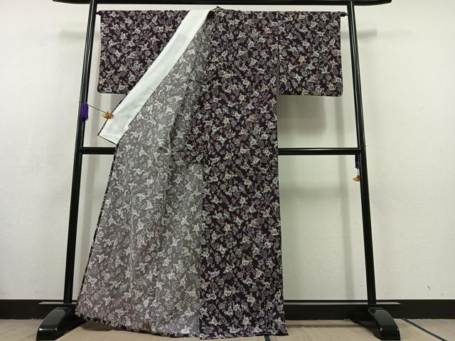 平和屋着物▽小紋 単衣 草花文 洗える着物 AABC7520jh