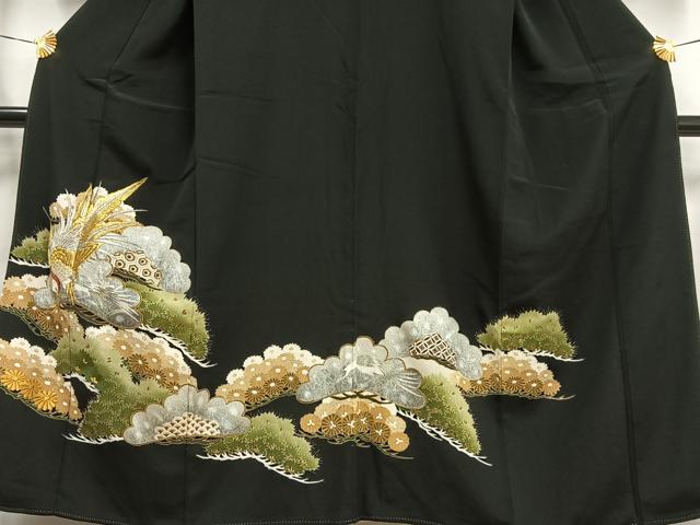 平和屋着物■豪華黒留袖　刺繍　鳳凰松文　金銀糸　金銀彩　正絹　逸品　AABC7586oa