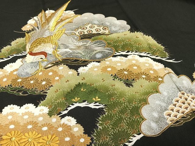 平和屋着物■豪華黒留袖　刺繍　鳳凰松文　金銀糸　金銀彩　正絹　逸品　AABC7586oa