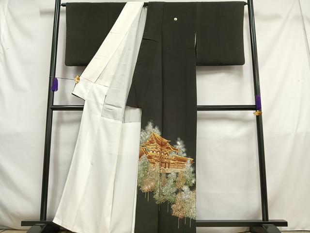 平和屋着物■豪華黒留袖　駒刺繍　風景樹林文　金銀彩　正絹　逸品　AABC7596oa