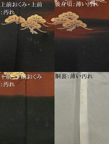 平和屋着物■豪華黒留袖　駒刺繍　松文　暈し染め　金彩　正絹　逸品　AABC7606oa