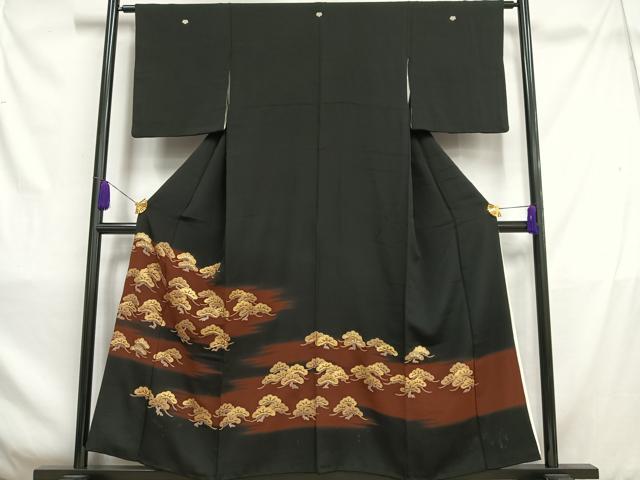 平和屋着物■豪華黒留袖　駒刺繍　松文　暈し染め　金彩　正絹　逸品　AABC7606oa