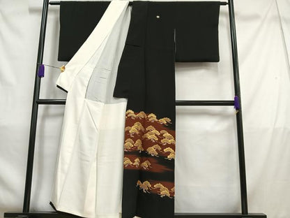 平和屋着物■豪華黒留袖　駒刺繍　松文　暈し染め　金彩　正絹　逸品　AABC7606oa