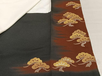 平和屋着物■豪華黒留袖　駒刺繍　松文　暈し染め　金彩　正絹　逸品　AABC7606oa