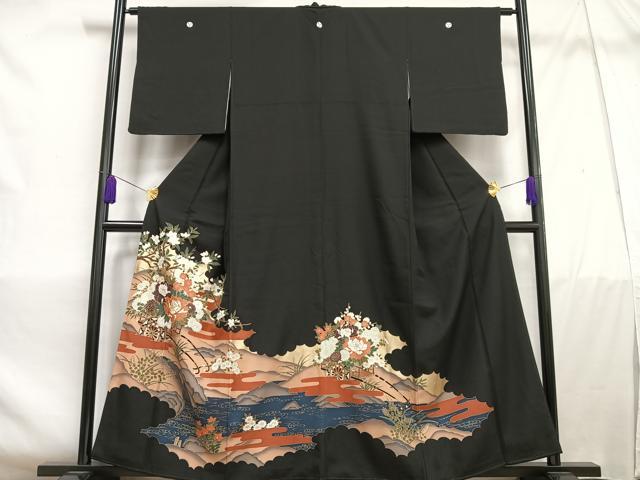 平和屋着物■豪華黒留袖　駒刺繍　花車文　金彩　正絹　逸品　AABC7613oa