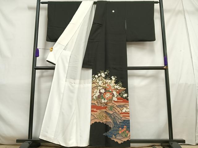 平和屋着物■豪華黒留袖　駒刺繍　花車文　金彩　正絹　逸品　AABC7613oa