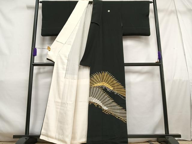 平和屋着物■豪華黒留袖 駒刺繍 松文 正絹 逸品 AABC7615oa
