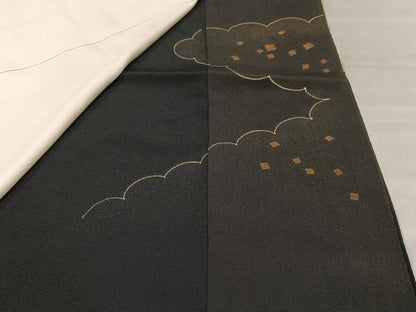 平和屋着物■豪華黒留袖 駒刺繍 松文 正絹 逸品 AABC7615oa