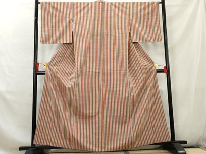 平和屋着物■上質な紬　縞　正絹　逸品　AABC7966cs