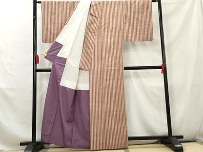 平和屋着物■上質な紬　縞　正絹　逸品　AABC7966cs