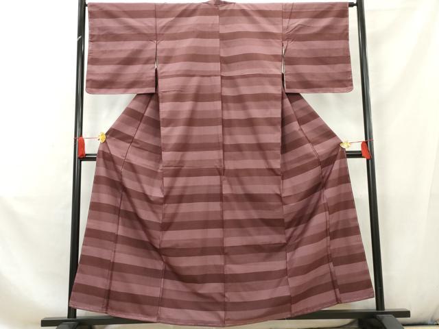 平和屋着物■上質な紬　横段文　正絹　逸品　未使用　AABC7967cs