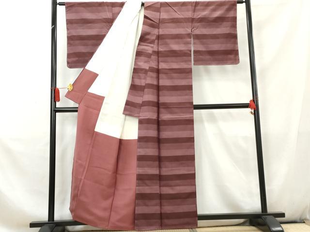 平和屋着物■上質な紬　横段文　正絹　逸品　未使用　AABC7967cs