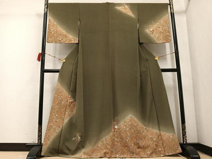 平和屋着物●訪問着 駒刺繍 草花文 暈し染め 金彩 正絹 逸品 AABC8034ph