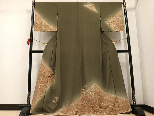 平和屋着物●訪問着 駒刺繍 草花文 暈し染め 金彩 正絹 逸品 AABC8034ph