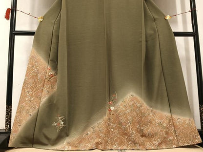 平和屋着物●訪問着 駒刺繍 草花文 暈し染め 金彩 正絹 逸品 AABC8034ph