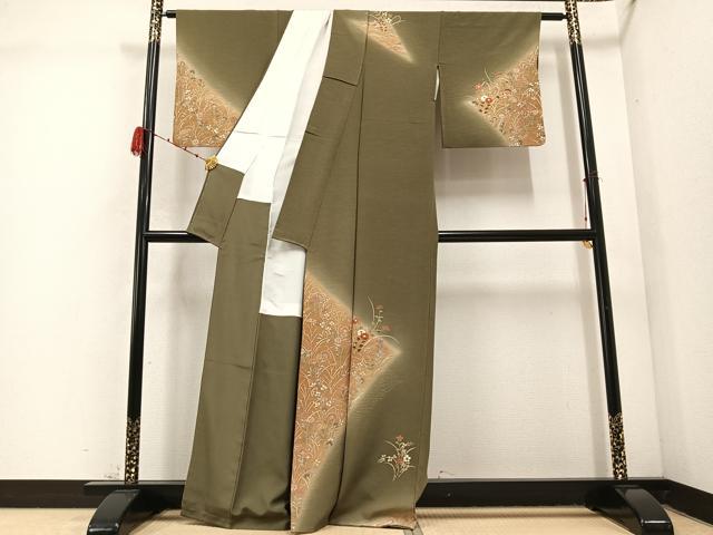 平和屋着物●訪問着 駒刺繍 草花文 暈し染め 金彩 正絹 逸品 AABC8034ph