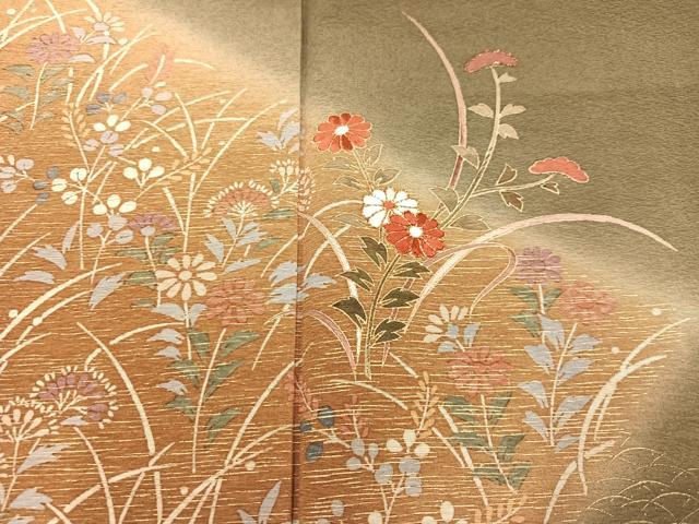 平和屋着物●訪問着 駒刺繍 草花文 暈し染め 金彩 正絹 逸品 AABC8034ph