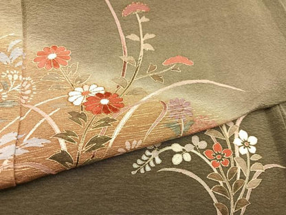 平和屋着物●訪問着 駒刺繍 草花文 暈し染め 金彩 正絹 逸品 AABC8034ph