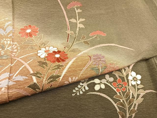平和屋着物●訪問着 駒刺繍 草花文 暈し染め 金彩 正絹 逸品 AABC8034ph