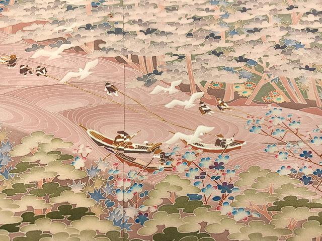 平和屋着物●本場加賀友禅作家　杉浦伸 　色留袖　人物草木舟　南蛮船　暈し染め　正絹　逸品　AABC8038ph
