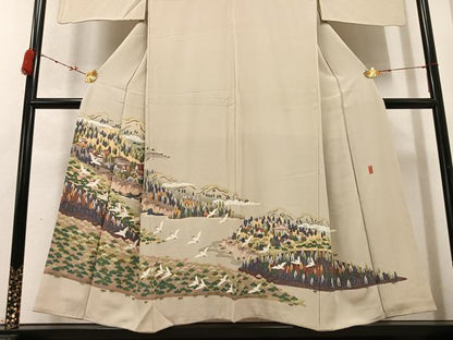平和屋着物●豪華色留袖　作家物　風景樹林文　鳥　正絹　逸品　AABC8045ph