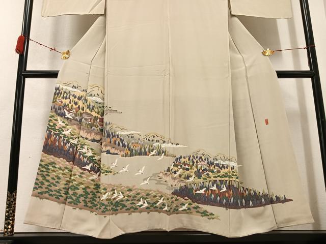 平和屋着物●豪華色留袖　作家物　風景樹林文　鳥　正絹　逸品　AABC8045ph