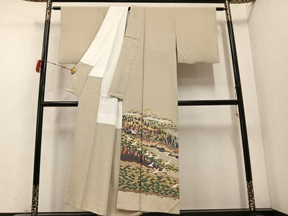 平和屋着物●豪華色留袖　作家物　風景樹林文　鳥　正絹　逸品　AABC8045ph