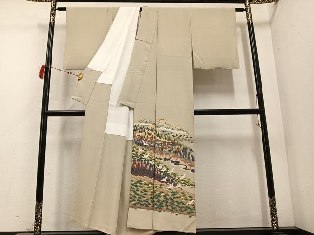 平和屋着物●豪華色留袖　作家物　風景樹林文　鳥　正絹　逸品　AABC8045ph