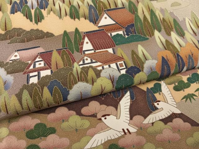 平和屋着物●豪華色留袖　作家物　風景樹林文　鳥　正絹　逸品　AABC8045ph