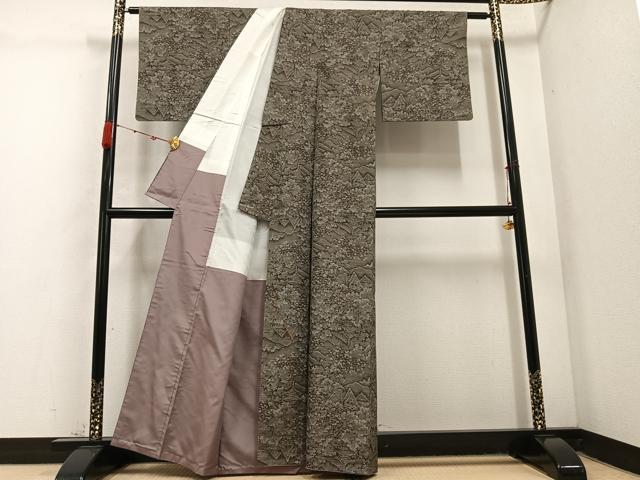 平和屋着物●上質な紬　風景樹林文　正絹　逸品　AABC8051ph