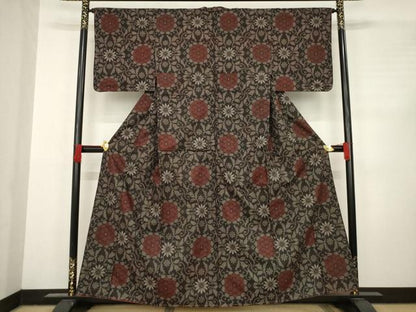 平和屋着物●本場大島紬 一元7マルキ 花唐草文 正絹 逸品 未使用 AABC8081ck