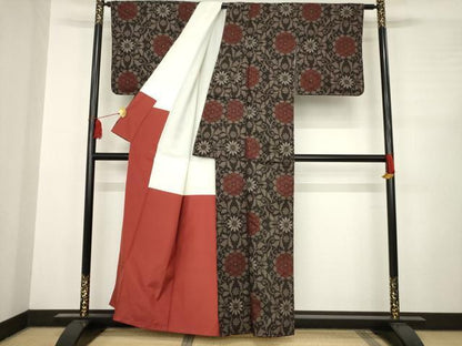 平和屋着物●本場大島紬 一元7マルキ 花唐草文 正絹 逸品 未使用 AABC8081ck