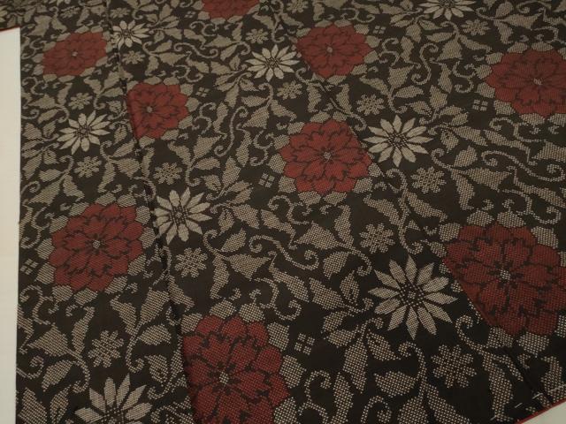 平和屋着物●本場大島紬 一元7マルキ 花唐草文 正絹 逸品 未使用 AABC8081ck