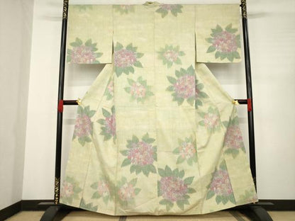 平和屋着物●本場結城紬 重要無形文化財 100亀甲 紫陽花 モロ入り 正絹 逸品 未使用 AABC8082ck