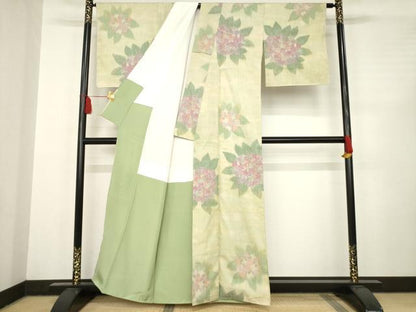 平和屋着物●本場結城紬 重要無形文化財 100亀甲 紫陽花 モロ入り 正絹 逸品 未使用 AABC8082ck