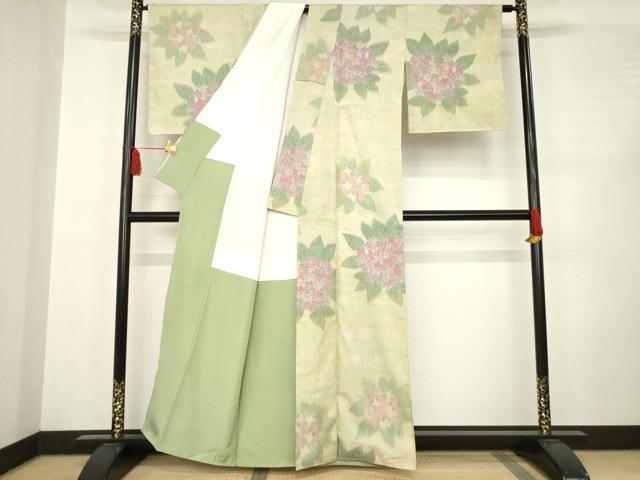 平和屋着物●本場結城紬 重要無形文化財 100亀甲 紫陽花 モロ入り 正絹 逸品 未使用 AABC8082ck